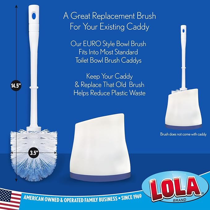 LOLA Classic Toilet Brush, 6 Pack, Durable Fiber Stiff Bristles, Compact Size, Non-Scratch, Long-Lasting