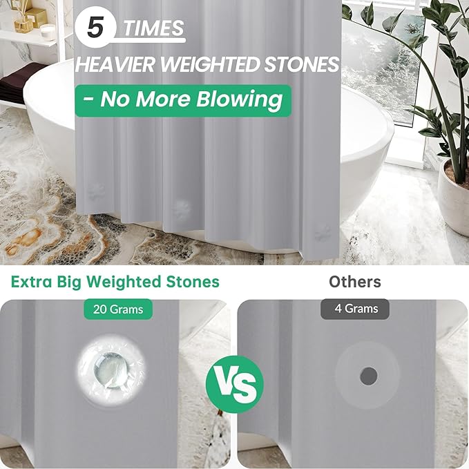 AmazerBath Stall Shower Curtain 36x72, Heavy Duty Plastic, Grey with 2 Weighted Stones and 6 Grommet Holes