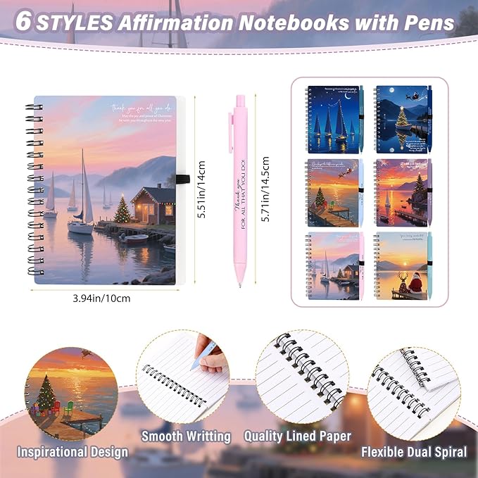 Sayglossy 48 Pcs Inspirational Notebooks Bulk Coworker Positive Spiral Notebook Party Favors A6 Journal with Ballpoint Pen Classroom Office Appreciation Gift(Xmas Styles Journal)