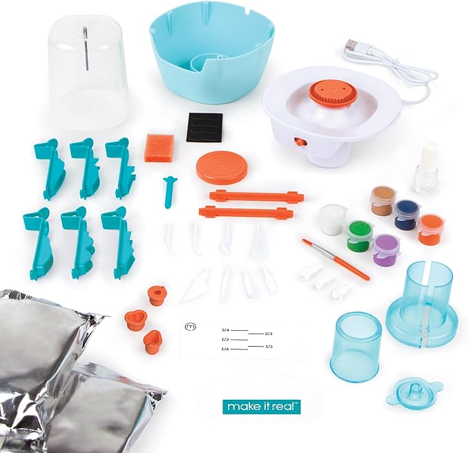 Make It Real: Mini Pottery Studio Deluxe Set - DIY All-in-1 Sculpting Craft Kit, All Skill Levels, Miniature Clay Projects, Kids Girls & Tweens Age 8+
