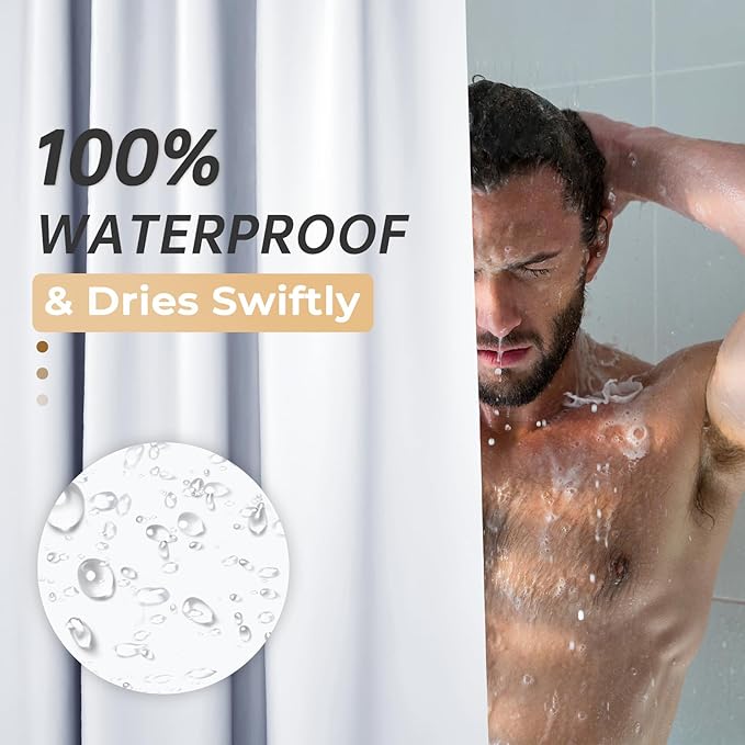 AmazerBath Plastic Shower Curtain 84 Inches Long, 72 x 84 White Weighted Extra Long Shower Curtain, PEVA Heavy Duty Tall Bathroom Curtains with 3 Big Clear Weighted Stones and 12 Grommet Holes