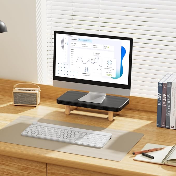 Single Monitor Stand Riser, 16Inch Wood Desk Organizer with Monitor Stand & Storage Computer Monitor and Laptop Riser Multifunctional Laptop Stand Desk Organizer for Office Home Screen/Laptop/PC Black
