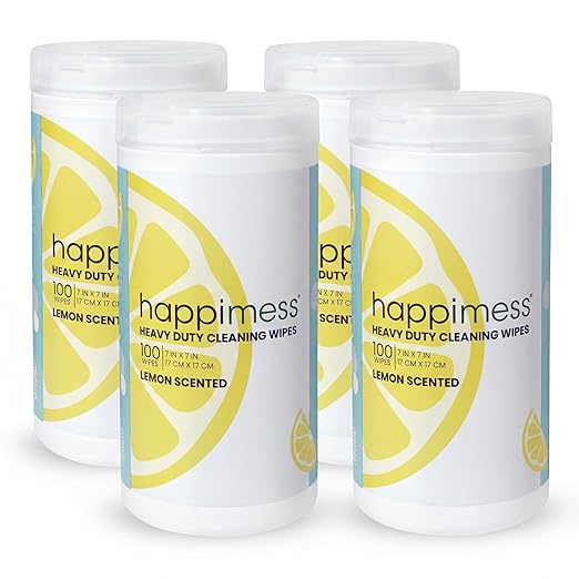 happimess WPE1002A-4SET All-Purpose Cleaning Wipes, Heavy Duty Multi-Surface Household Wipes for Kitchen and Bathroom, Fresh Lemon Scent, 100 Count, Pack of 4 (400 Total Wipes)