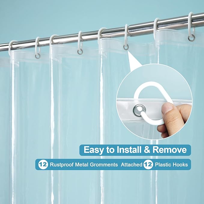 EurCross Clear Shower Curtain Liner 74 inch Long, EVA Waterproof Plastic Bathroom Curtain Shower Liner72x74 inches with 5 Weight Bottom Magnets, Transparent