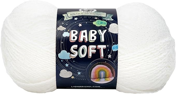 Lion Brand Yarn, Baby Soft Baby Blanket Yarn for Crocheting, Knitting, and Crafts, Baby White Pompadour, 1 Pack