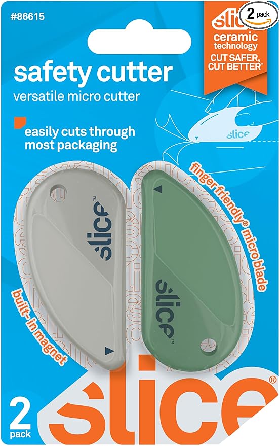 Slice Micro Safety Cutter | Safe Ceramic Box Cutter Lasting 11x Longer than Metal | Keychain Box Opener | Combo Pack | Earth White + Sage