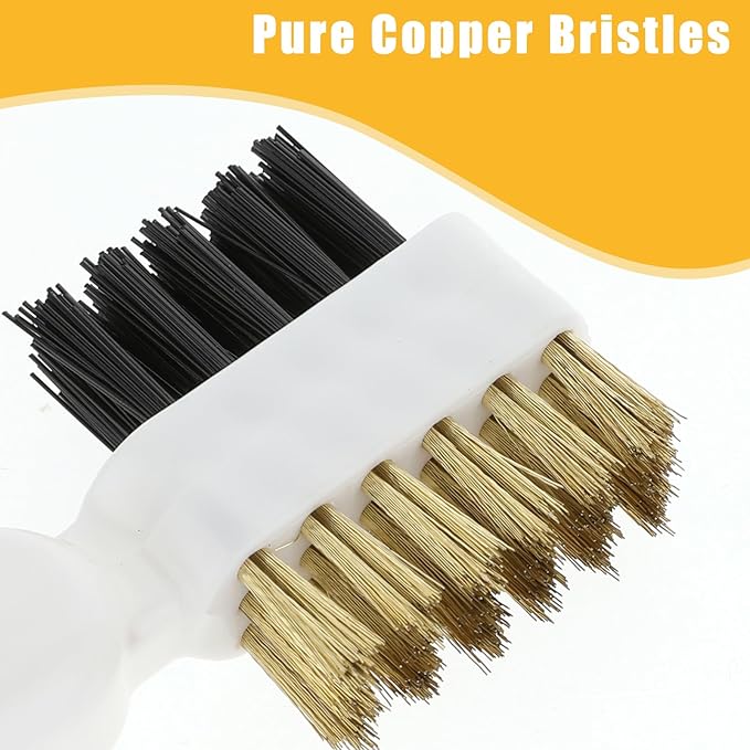 2pcs Kitchen Cleaning Scrub Brush Deep Gas Stove Brass Wire Brushes with Stiff Bristles & Cooktop Scraper Scrubber for Range Hood Grease Grime Rust Cleaner Small Brass Brushes for Pot Pan Household