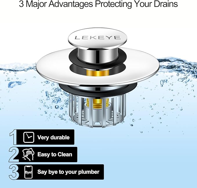 LEKEYE Tub Stopper | Shower Drain Hair Catcher | Pop-up Drain Stopper with Strainer | Bathroom Bathtub Plug | Drain Protector for 1-1/2 to 1-3/4" Bath Drain Hole