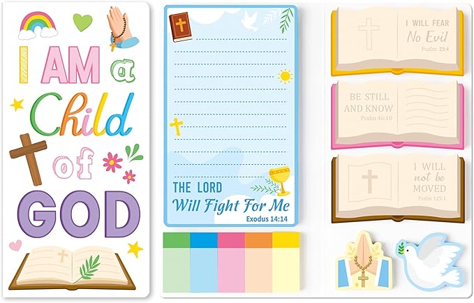B1ykin Cute Sticky Notes Set - I Am A Child of God Self-Stick Notes Pad, 550 Sheets Writing Memo Pages Sticky Notepad for Teacher Appreciation Gift, School Office Party Favors Supplies (Bible)