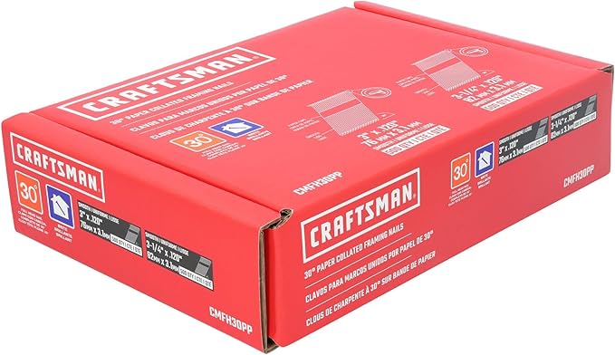 CRAFTSMAN Framing Nails Paper Collated Smooth 30 Degree, 3-1/4 inch x 0.12 inch and 3 in x 0.12 inch, 500 Qty Each (CMFH30PP)