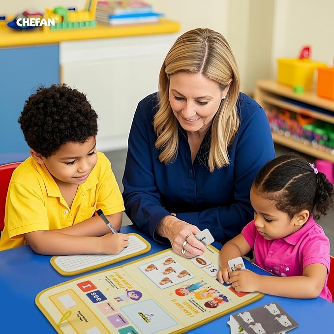 CHEFAN 114 PCS Sentence Building for Kids, Speech Therapy Materials with Writing Board, Educational Learning Games for Special Education, Reading & Language Development (Ages 3-7)