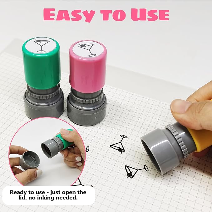 3 Pack Martini Stamp,Self-Inking Cocktaild Drink Stamp, Martini Glass Stamper for Crafting Planners