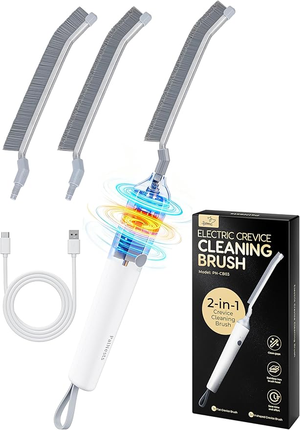Reciprocating Deep-Clean Brush - Powered by Back-and-Forth Scrubbing Action & LED Light, 3-Speed 2-in-1 Hard and V-Shaped Bristles for Grout, Kitchen, Bathroom, Car, Pet Areas, CB03