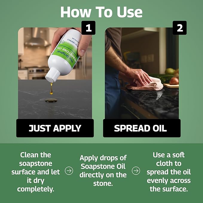 The Original Soapstone Oil | All Natural Food-Safe Blend (NO Mineral Oil) for Soapstone Countertops – Enhances & Darkens Stone, Low-Maintenance Easy to Apply (8oz)