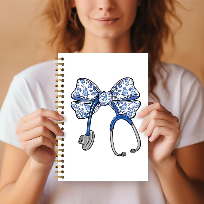Chinoiserie Floral Bow Nurse Notebook, Nurse Gifts for Women Journal, Nurses Appreciation Gifts Journal, Medical Stethoscope Nursing Hardcover Spiral Notebooks 5.5x8.3 Inch