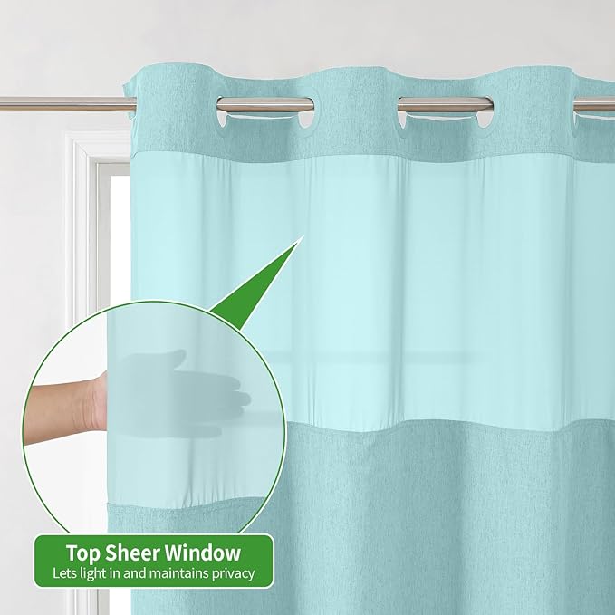 Extra Long No Hooks Needed Linen Textured Shower Curtain with Snap-in Fabric Liner Set,White Hotel Luxury Decor Shower Curtains for Bathroom,Waterproof & Washable,71Wx86H,Teal