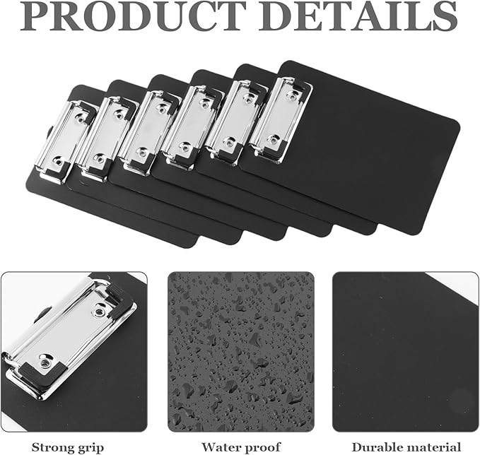 6 Pack Small Clipboards, Black Mini Clipboards 4x6, Plastic A6 Size Black Clipboard, Mini Clipboard with Retaining Clips, Memo Notepads Pocket Size for Classroom Restaurants Office Appreciation Gifts
