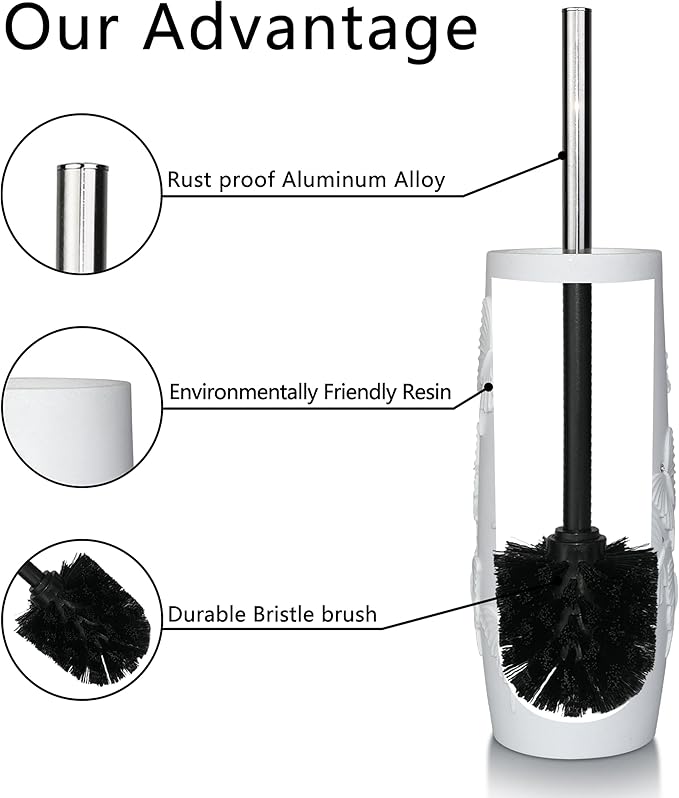 White Butterfly with Rhinestone Design Resin Toilet Holder and Brush Set, Elegant Bathroom Cleaning Tool with Durable Bristles, Compact and Stylish