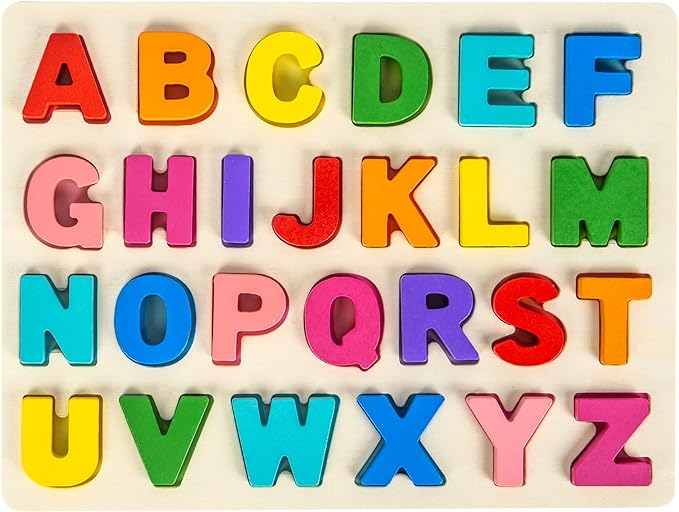 Attmu Alphabet Puzzles Wooden Puzzles for Toddlers Toy, Shape ABC Puzzle Alphabet Learning Toys Preschool Educational Toys Gift for Girls Boys