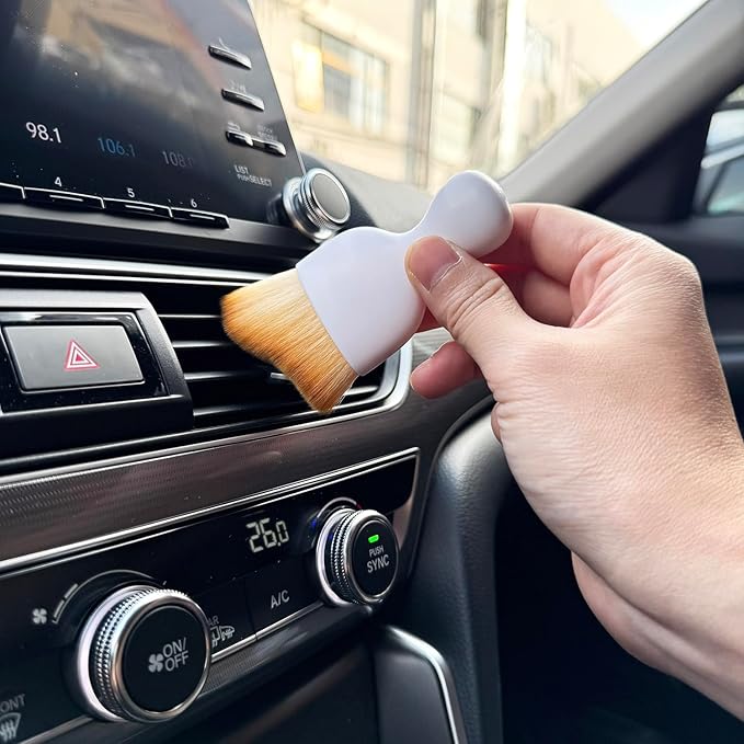 Car Detailing Brush, Soft Bristle Cleaning Brush, Scratch-Free Auto Duster Tool for Dashboard, Air Vents, Leather & Interior Cleaning (White&Brown)