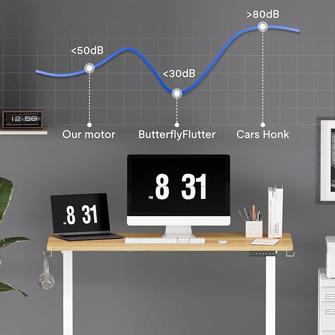 FLEXISPOT 63x24 Inch Electric Height Adjustable Standing Desk for Home & Office, Splice Board Desk for Computer Workstation, Study, or Creative Setup, Maple