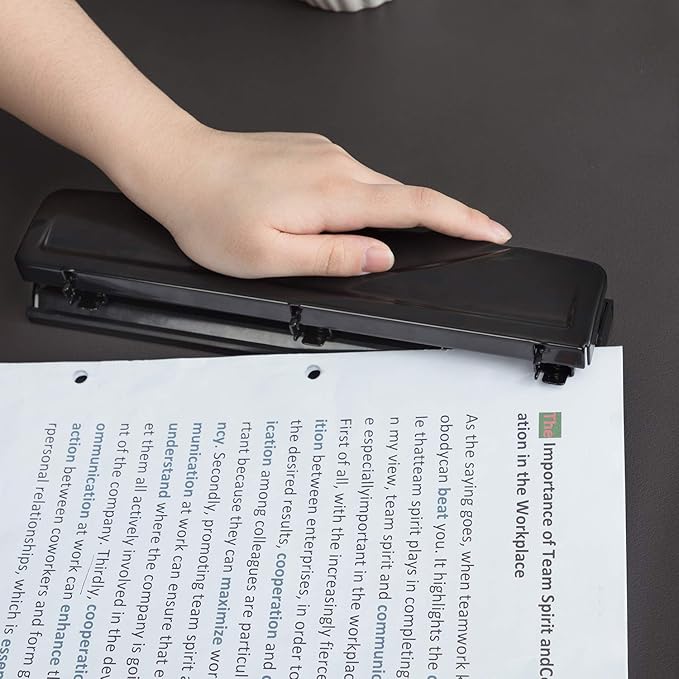 Amazon Basics 3 Hole Punch with Easy-Clean Tray, 10 Sheet Capacity, Black, 6-Pack
