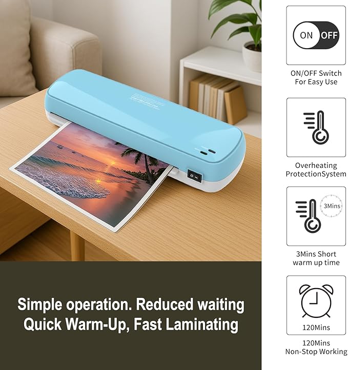 Laminator Machine with 10 Sheets - Fast Warm-Up for A4/A5/A6 Documents & Photos - Office, School, Home Use - Teacher Supplies & Organization Essentials (Color Preservation Technology)