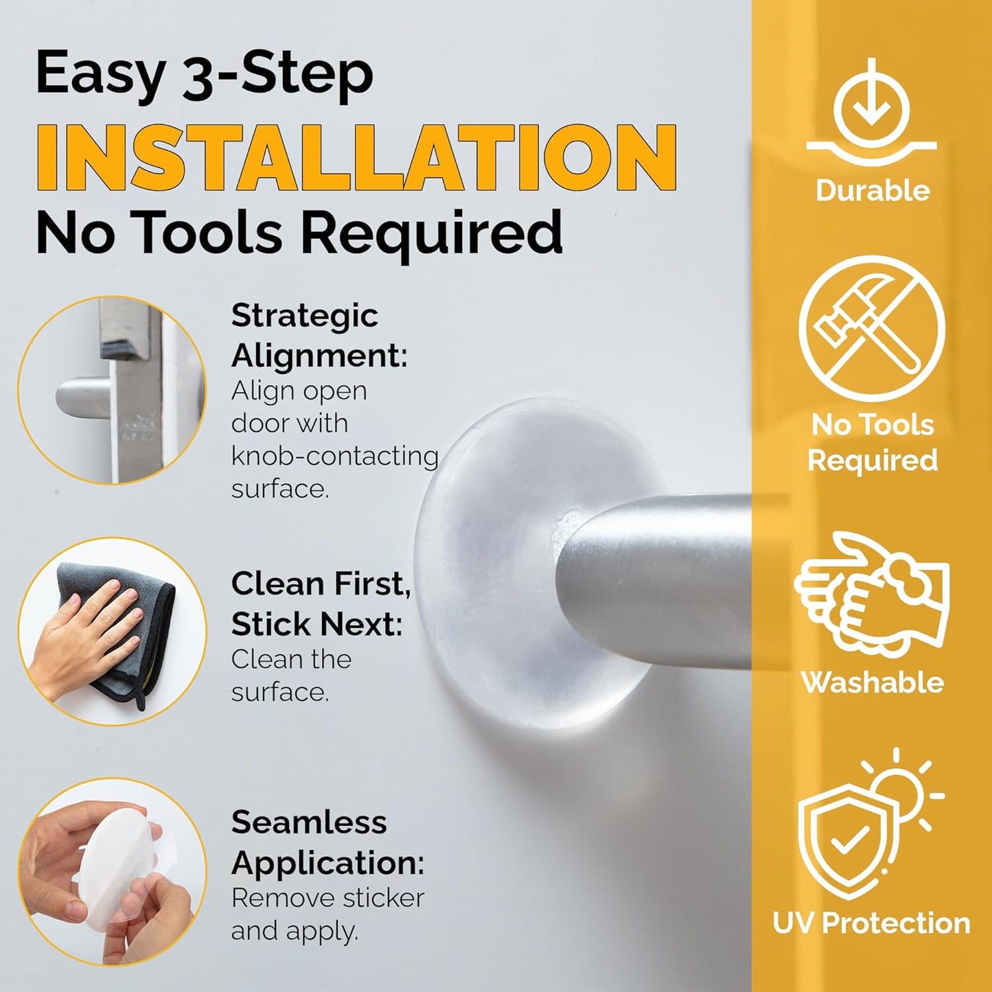 Ducki Door Stop Wall Protector | Self Adhesive Door Knob Wall Protectors from Door Knobs | Rubber Door Stoppers for Wall Damage & Noise | Durable, Shock Absorbent & Discreet | 8 Pack Clear Door Stops