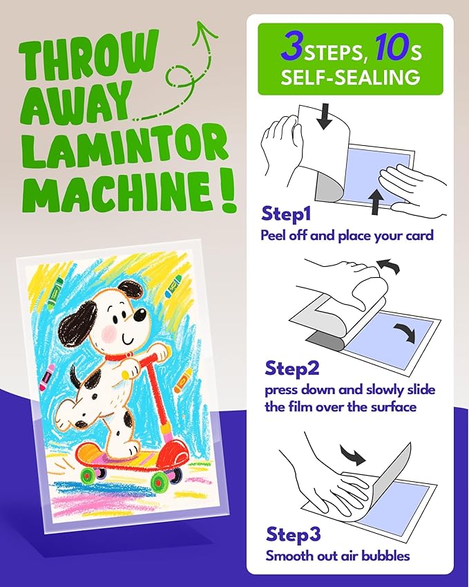Uinkit 10mil Thicker Self Sealing Laminating Pouches 8.5 x 11", 10Pack Double-Sided Peel & Stick for Documents, Kids Art, Posters, Crafts - No Heat Machine Need