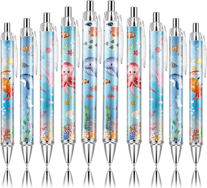 10 PCS Under Sea Ballpoint Pens Retractable Fish Shark Pens Under The Sea Party Favors with 1mm Black Ink Replaceable Pen Refill for Birthday Office Supplies Thanksgiving Christmas Gift
