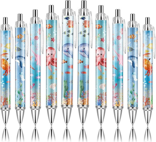 10 PCS Under Sea Ballpoint Pens Retractable Fish Shark Pens Under The Sea Party Favors with 1mm Black Ink Replaceable Pen Refill for Birthday Office Supplies Thanksgiving Christmas Gift