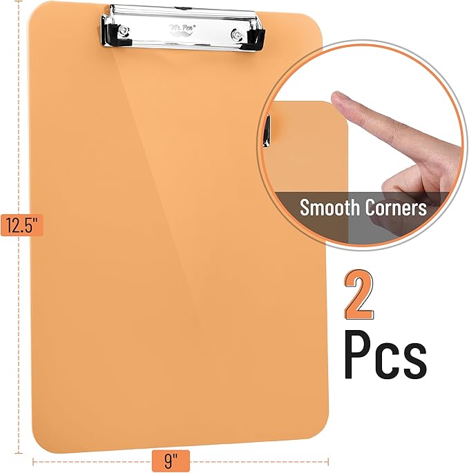 Mr. Pen- Plastic Clipboard, 12.5" x 9", 2 Pack, Peach Blush Clipboard Plastic, Low-Profile Metal Clip with Retractable Hanging Hole