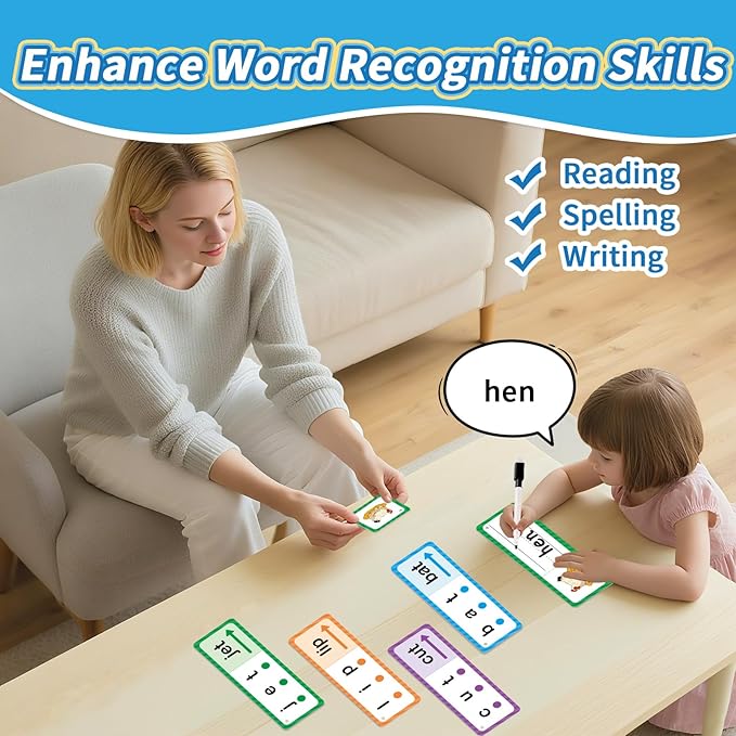 Phonics Games Flash Cards for Kids, CVC Word Games, Educational Speech Therapy Toys for Toddlers, Learn to Read & Spell, Preschool Kindergarten Learning Activities, Homeschool Essentials