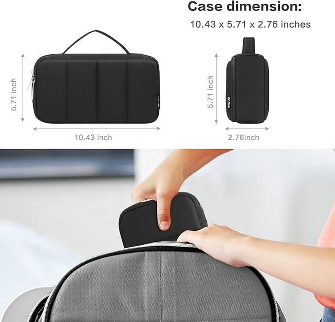 MOSISO Electronic Organizer Travel Case, Puffy Electronic Accessories Carry Case for Cable, Charger, Phone, Earphone, Mouse and Other Accessories, Portable Storage Bag with Handle, Black