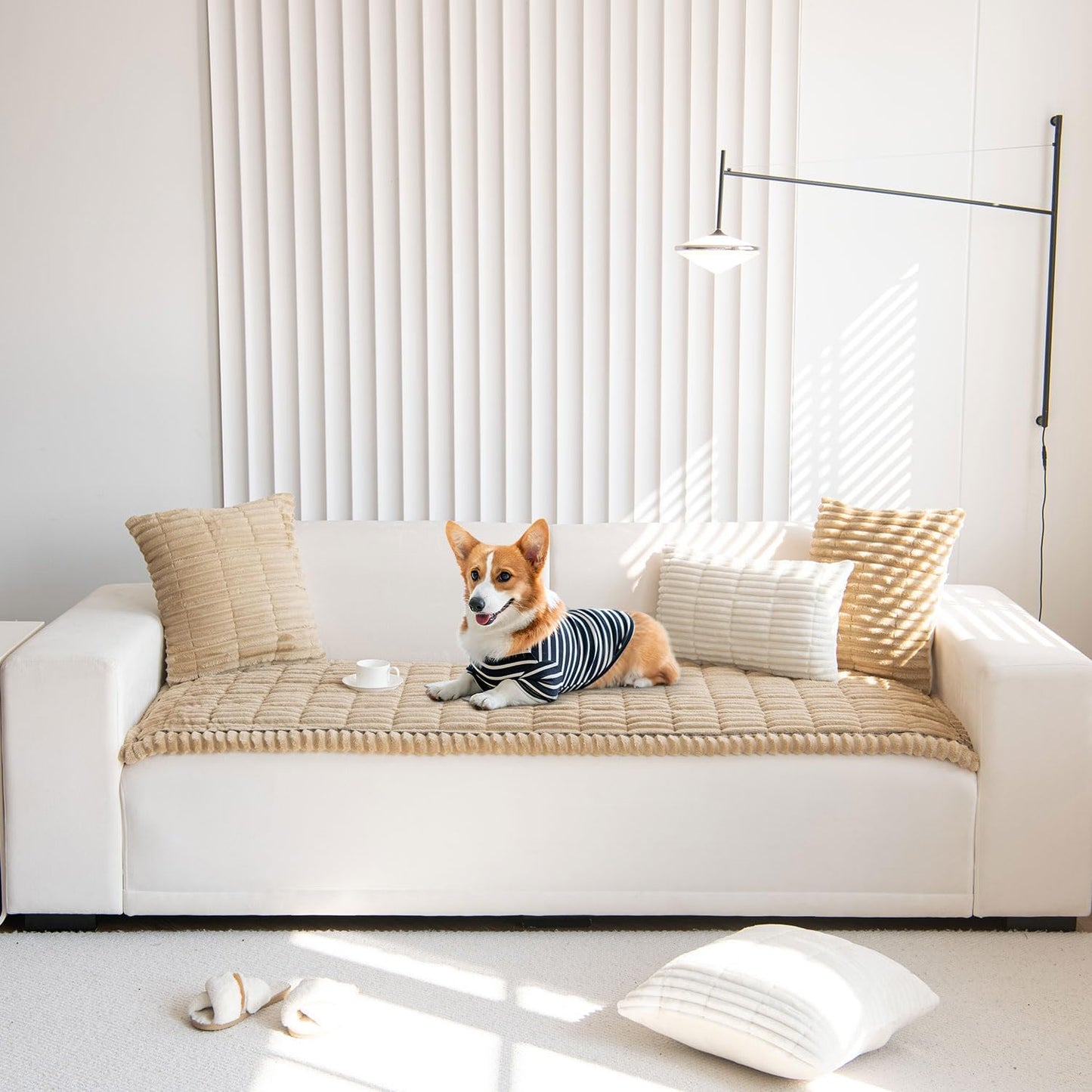 OTOB Couch Covers for Dogs Washable, Non Slip Plush Sofa Cover Kids Pet Friendly Furniture Protector, All Seasons Soft Cozy Fuzzy Sofa Slipcovers Dog Bed Mats (Coffee, 31.5" x 63.0'')