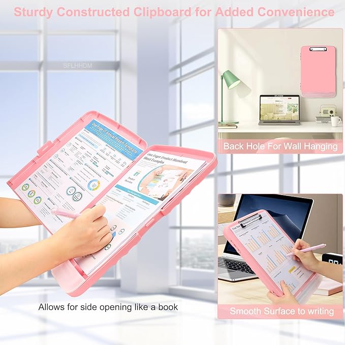 SFLHHDM Clipboard with Pen Holder, Legal Size Nursing Clipboards with Storage, Plastic Clip Boards for Writing, Lightweight Cute Clipboard Storage with Low Profile Clip for Work, Office