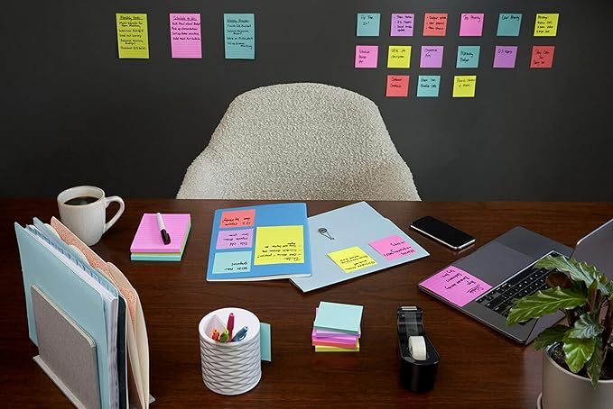 Post-it and Scotch Brand Essentials Pack, Back to School and Office Supplies, Includes Super Sticky Notes, Flags, Magic & Super Hold Tape & Multi-Purpose Scissors (Pack of 4)