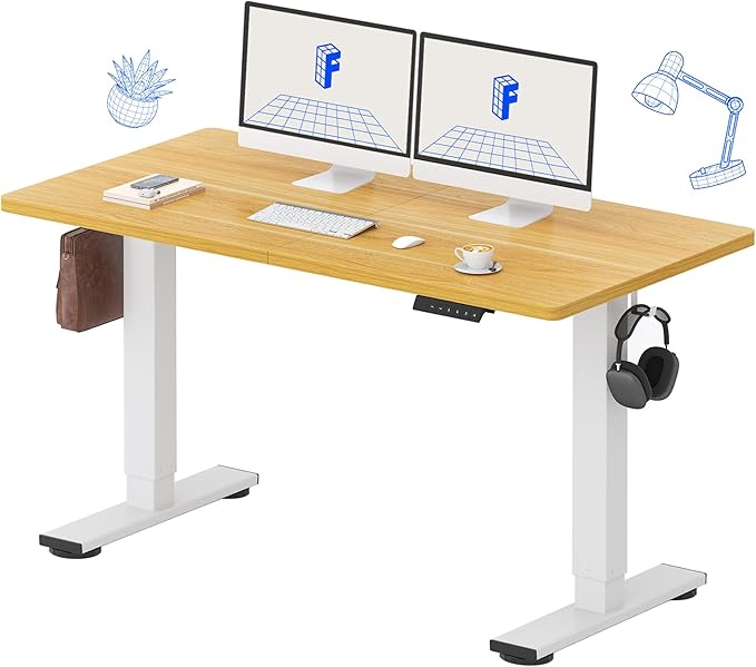 FLEXISPOT 55x24 Inch Electric Height Adjustable Standing Desk for Home & Office, Splice Board Desk for Computer Workstation, Study, or Creative Setup, Maple