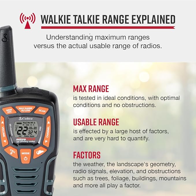 Cobra ACXT545 Weather-Resistant Walkie Talkies - Rechargeable, 22 Channels, Long Range 28-Mile Two-Way Radio Set (2-Pack)