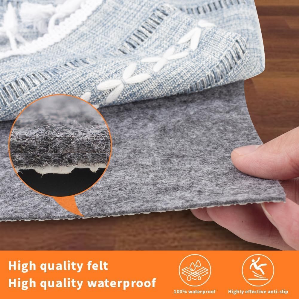 Non-Slip Rug Pads 2 x 8 ft, 100% Waterproof Extra Large Area Rugs Non Skid Rug Pad for All Floors and Finishes Durable Hardwood Floor Protective Felt Keeps Rugs in Place, Safe and Secure