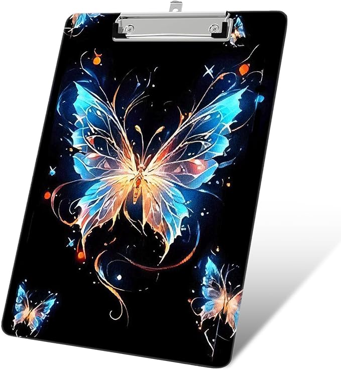 Plastic A4 Clipboards, Cute Fashion Clipboard Decorative, 12.2" x 8.7" Standard A4 Size Clipboards, Plastic Acrylic Clipboard for Teacher, Social Worker, Students,Women, Office Supplies (Butterfly)
