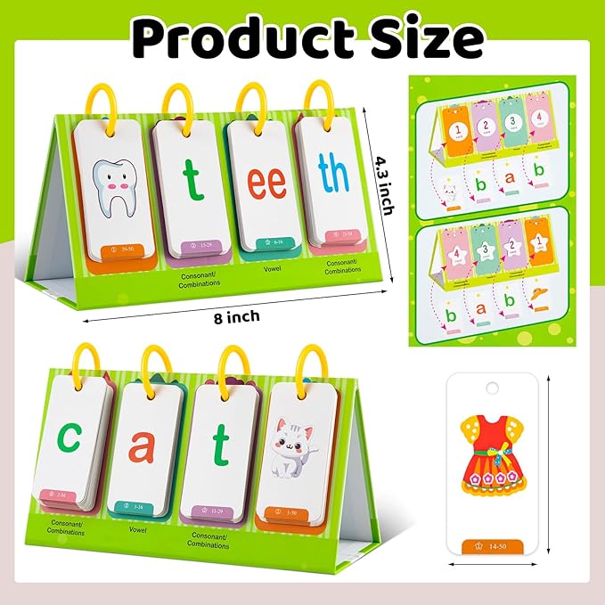 CVC & CVCC Words Games Phonics Flash Cards for Preschool Kindergarten, Alphabet Learning Pocket Chart, Educational Preschool Phonics Learning Tool for Student Teacher School Supplies