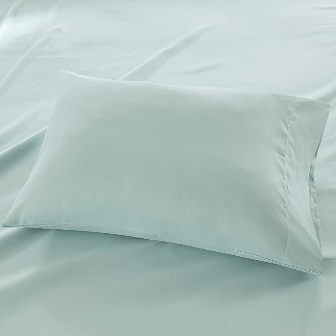 Madison Park 3M Microcell Bed Sheet Set Color Fast, Wrinkle and Stain Resistant, Soft Sheets with 16" Deep Pocket All Season, Cozy Bedding-Set, Matching Pillow Case, Full, Seafoam, 4 Piece