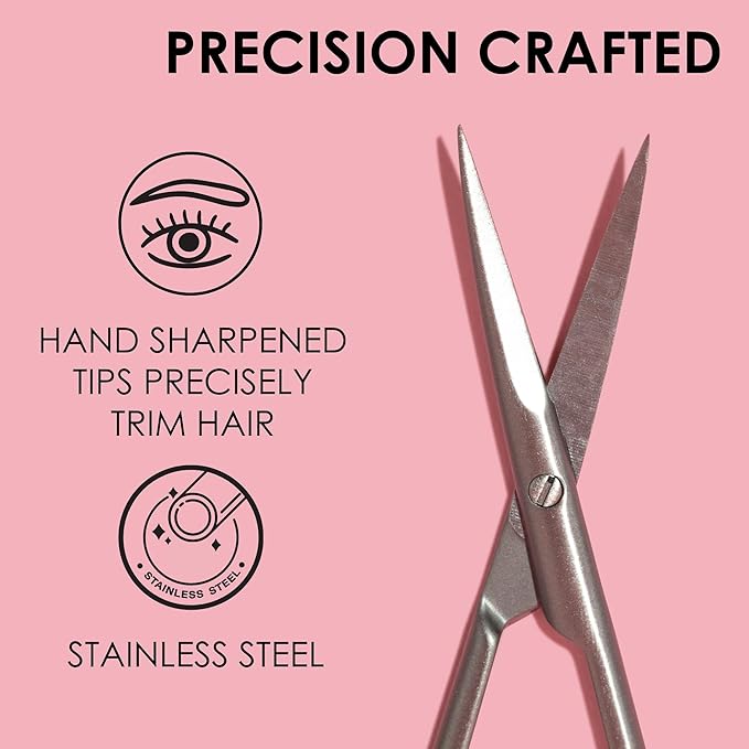 JAPONESQUE Beauty Scissors for Trimming Facial Hair, Brow and Nail Care with Ultra-Sharp, Salon-Quality, Stainless Steel Blades, Curved for Safety and Precision