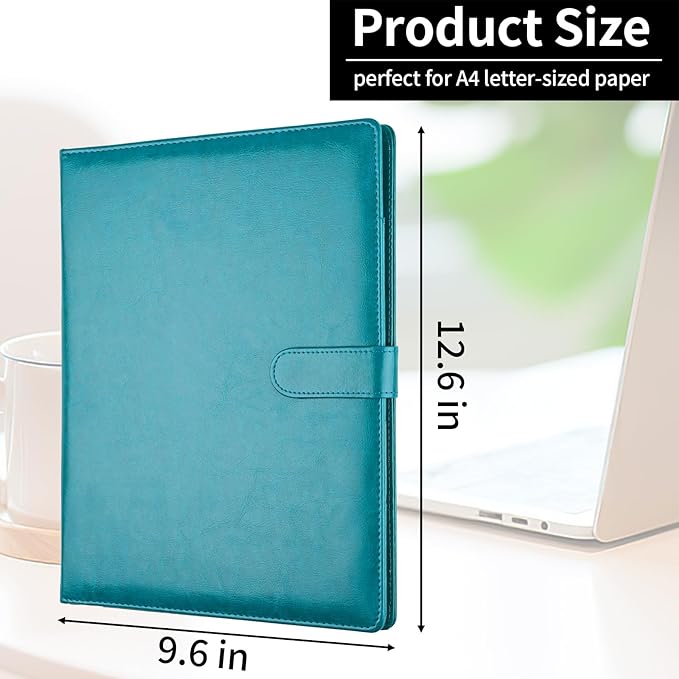 Professional Padfolio with Clipboard, Faux Leather Portfolio Folder Binder, Legal Pad Holder for A4 Letter Size Notepad, Resume, Writing, Ideal Organizer for Business Office Conference (Indigo)