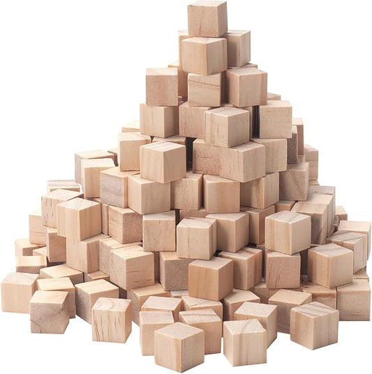 Wood Cubes Wooden Blocks for Crafts 1/2 inch, 200 PCS Small Blank Wood Blocks Wooden Cubes for Crafting, Baby Shower, Unfinished Plain Squares for Counting Blocks, Alphabets Letters, Stamps, Dice