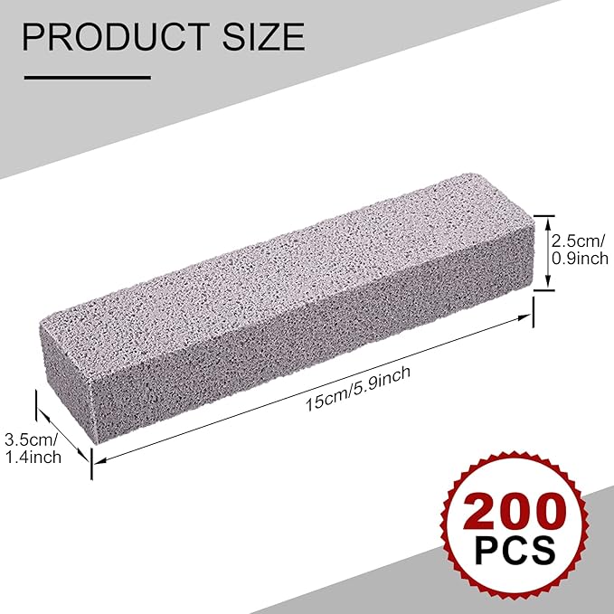 Chinco 200 Packs Pumice Stick for Cheaning, Pumice Scouring Stone Pad Removing Stain Grime Without Leaving Scratches for Kitchen Oven Stove Home Bathroom Toilet Pool House Cleaning Supplies