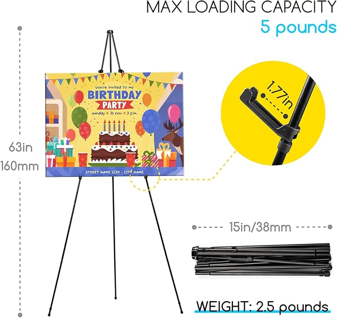 MEEDEN 6Pcs Easel Stand for Sign: 63" Art Metal Easels for Display with Bag - Portable Foldable Instant Tripod Easel Sign Stand for Wedding, Painting Canvas, Presentations, Posters