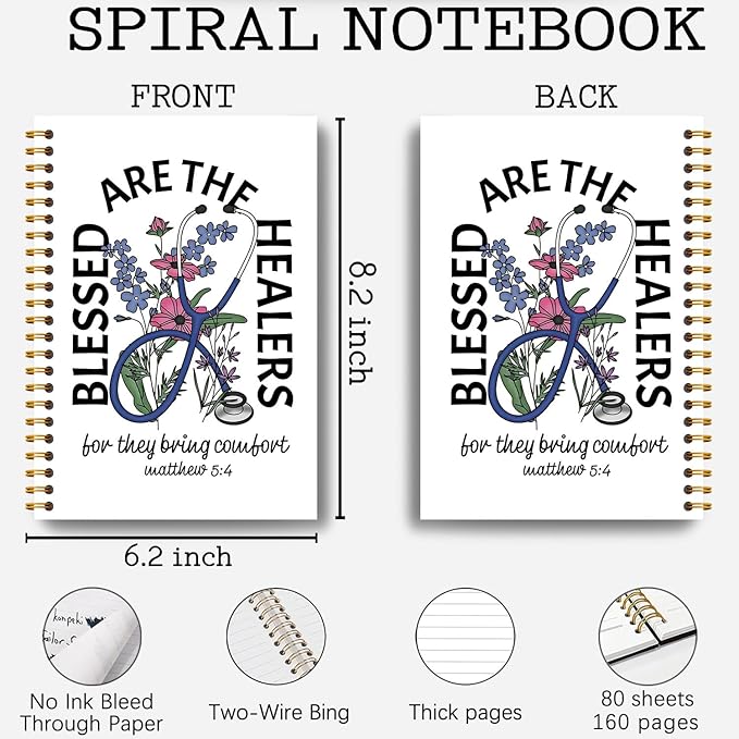 Christian Nurse Nursing Notebook, Matthew 5:4 Bible Journal, Religious Prayer Journal for Woman, Church Notes Notebook, Christian Medical Hardcover Spiral Notebooks 5.5x8.3 Inch