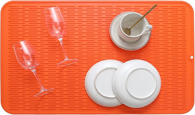 Silicone Dish Drying Mat for Multiple Usage,Easy clean,Eco-friendly,Heat-resistant Silicone Mat for Kitchen Counter or Sink,Refrigerator or Drawer Liner Orange 3XL 28 inches x 18 inches